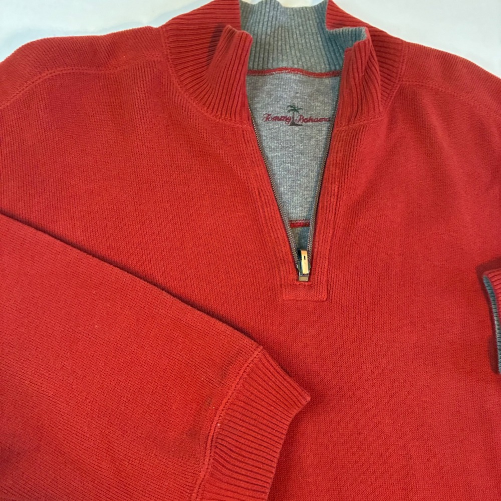Tommy Bahama Reversible Pro Pullover Mens 1/4 Zip Sweater Red Gray Mock Neck XL